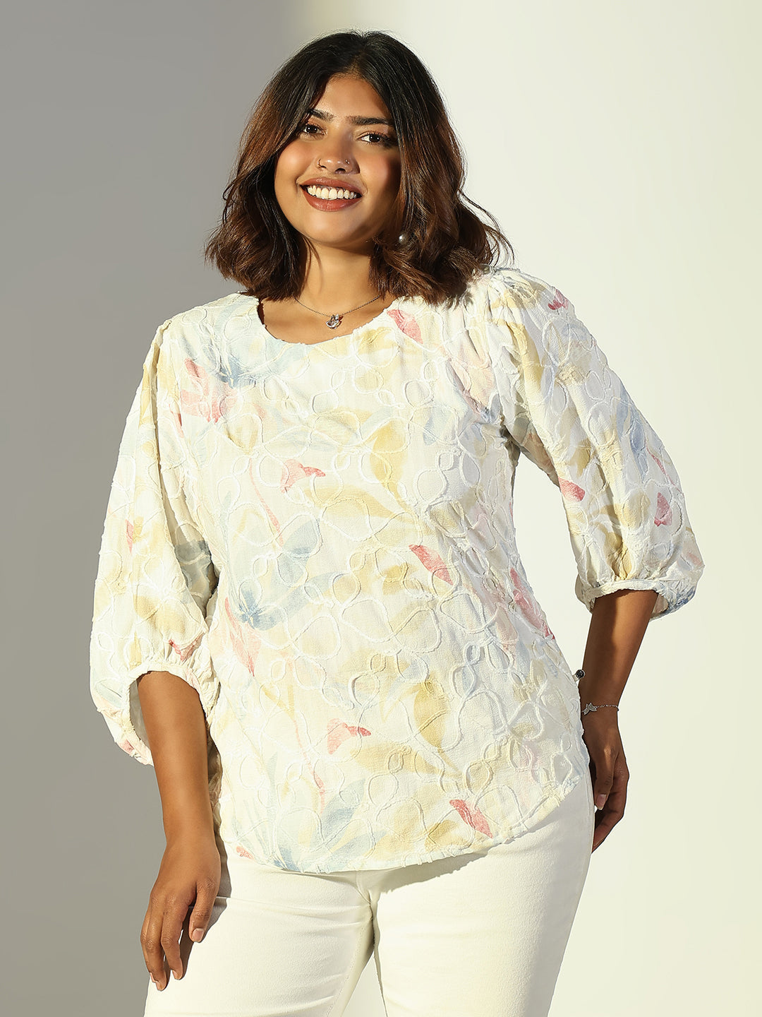 Women's Yellow Floral Printed Cotton Regular Top