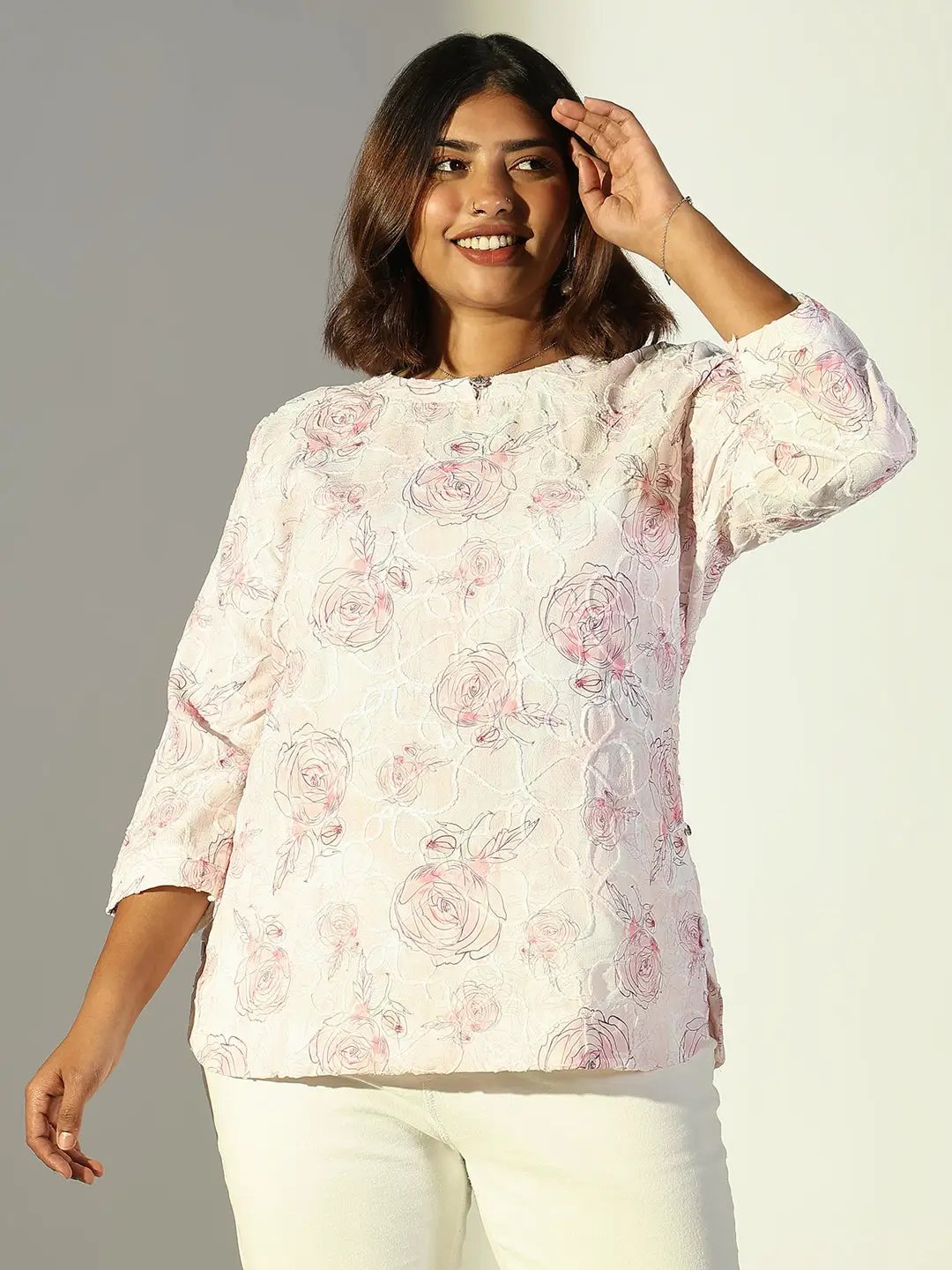 Women's Pink Floral Printed Cotton Top