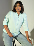 Women's Sea Green Floral Embroidered Cotton Top