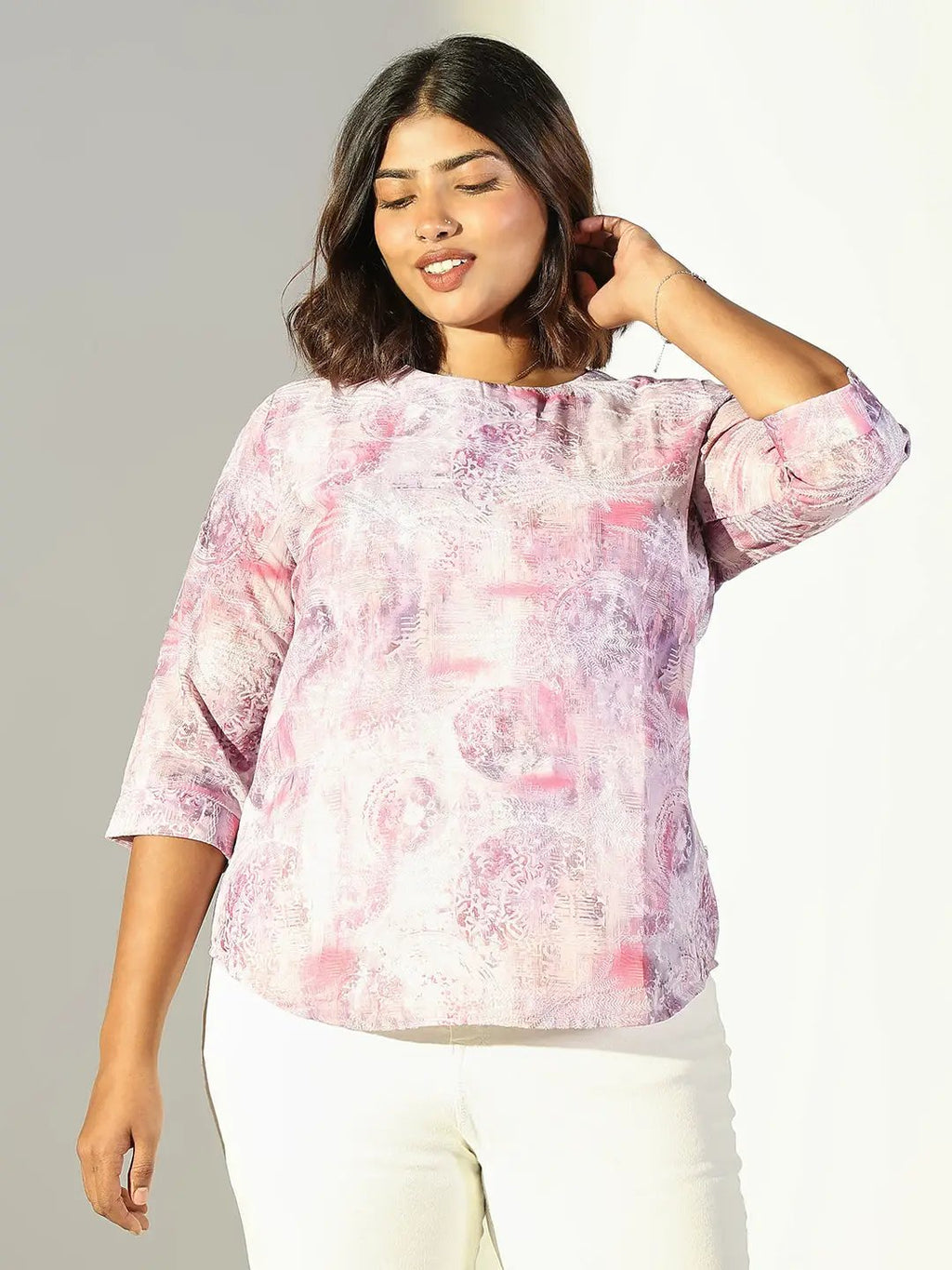 Women's Pink Printed Cotton Top