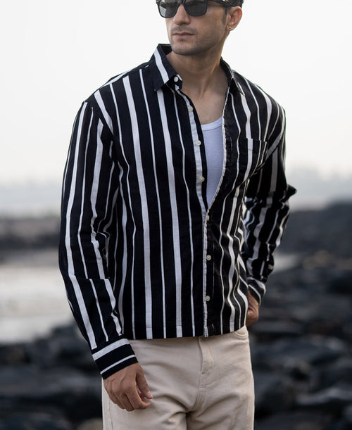 Black Lightweight Striped Shirt 100% Cotton