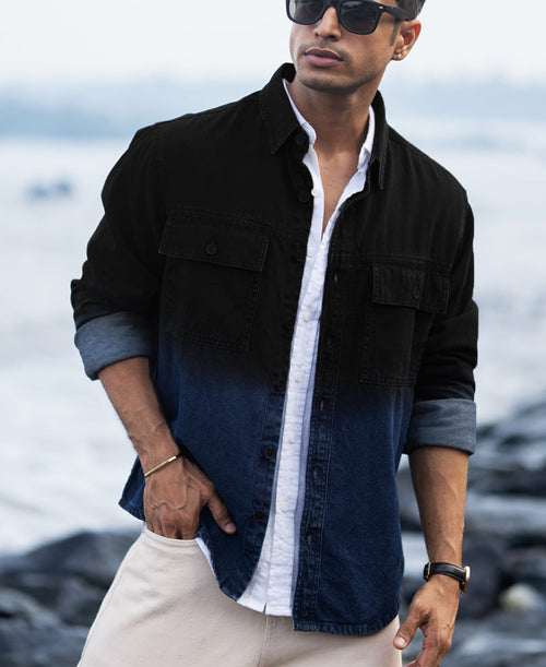 Black Ombre Denim Shirt 100% Cotton