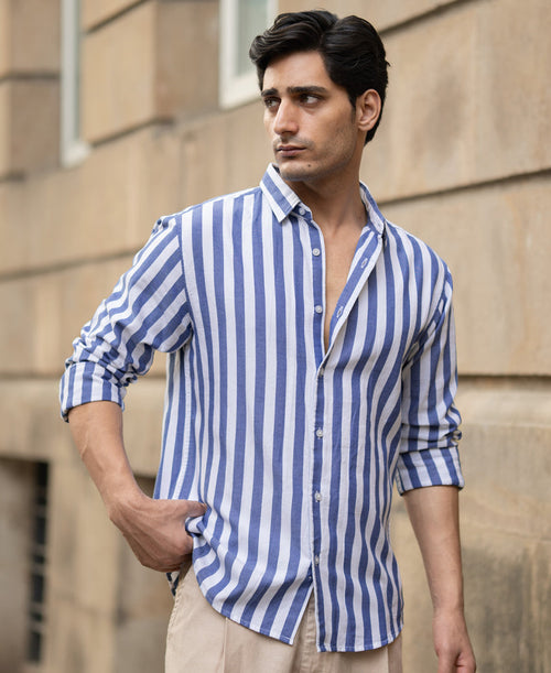 Blue Nautical Stripe Shirt 100% Cotton