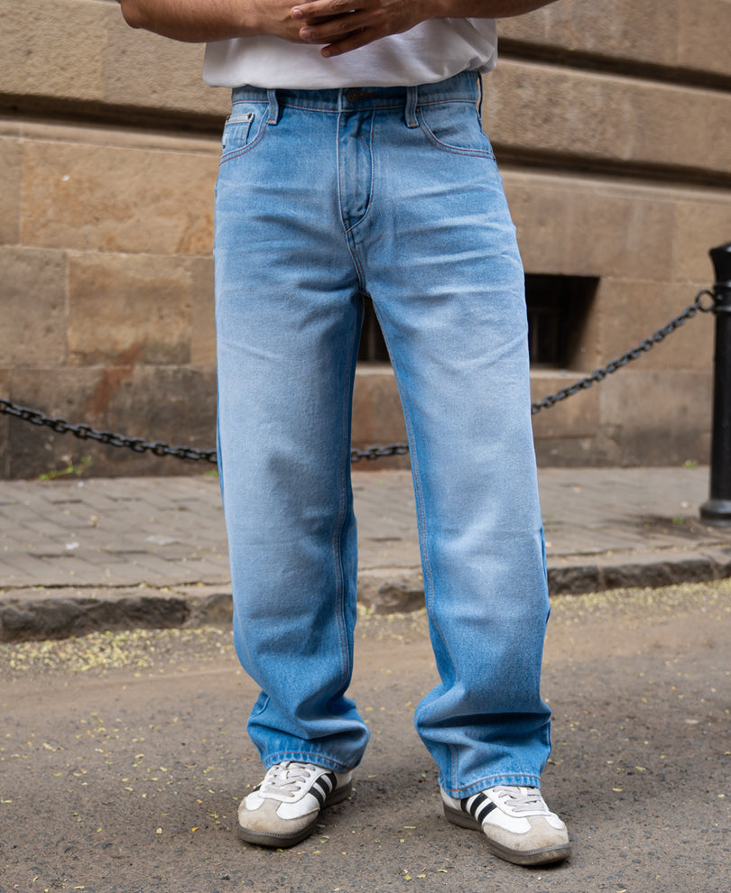 Mid Blue Washed Baggy Fit Jeans 100% Cotton
