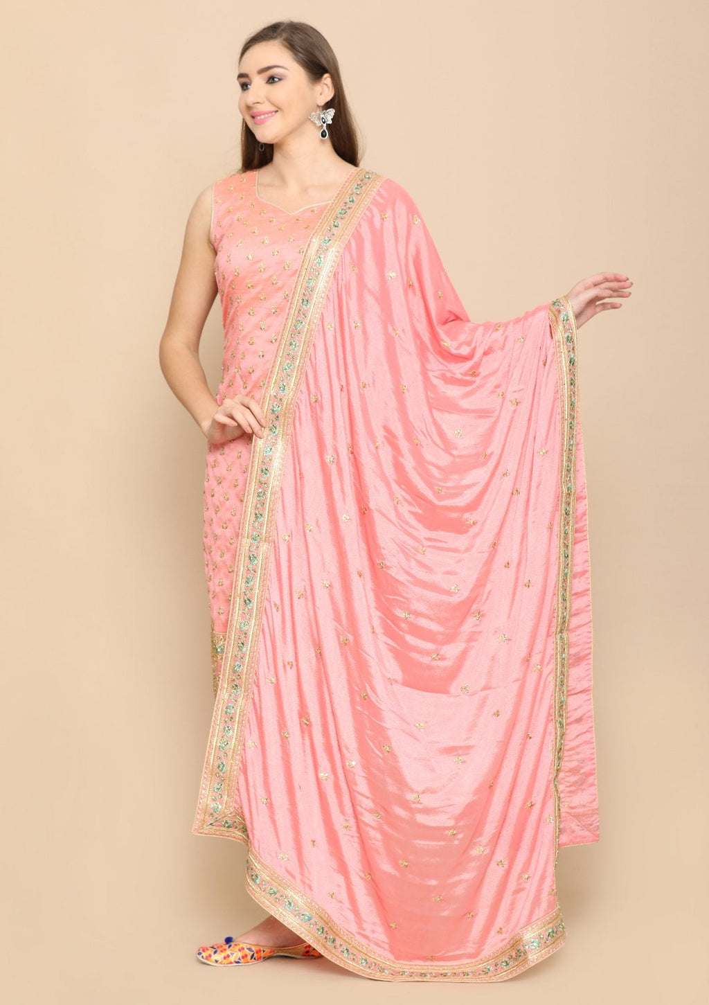 Pink Thread Work Raw Silk Salwar Suit
