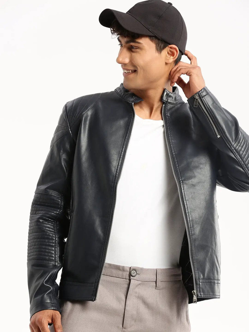 Men's Navy Blue Stand Collar Tailored Jacket