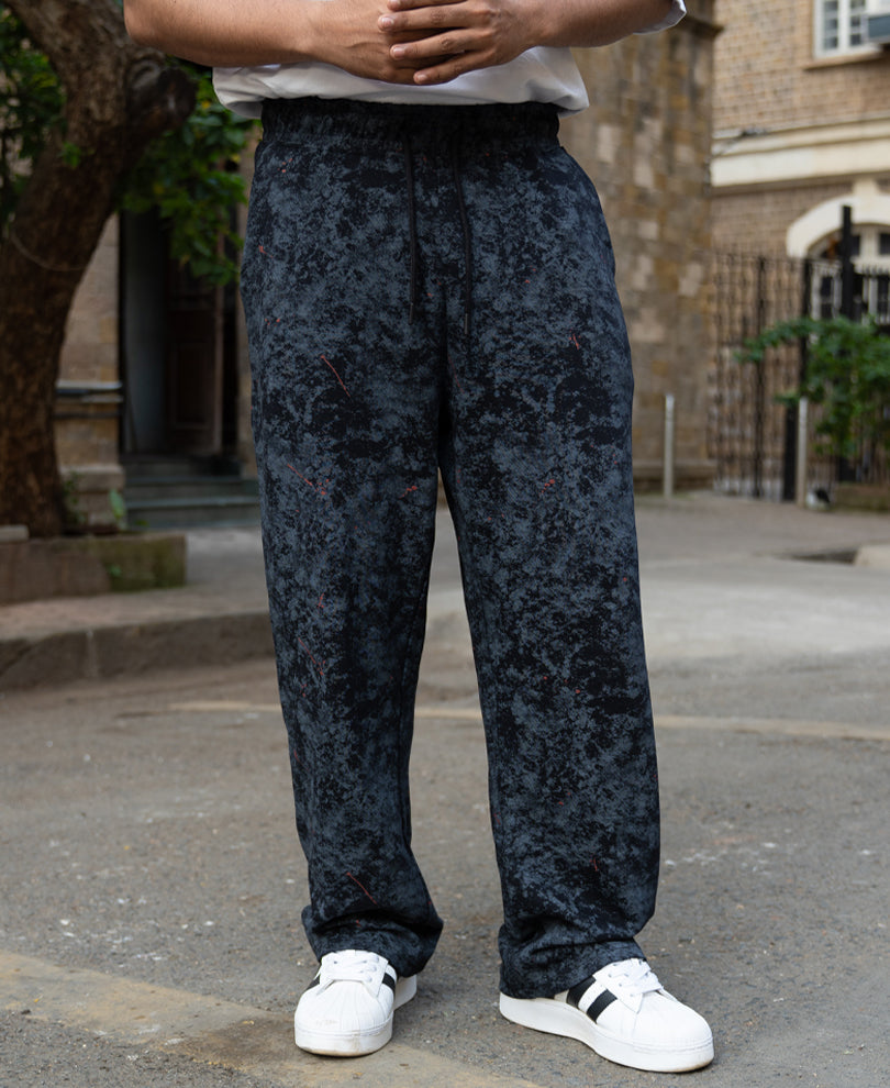 Black Printed Baggy Fit Trackpants 100% Cotton