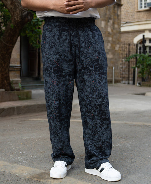 Black Printed Baggy Fit Trackpants 100% Cotton