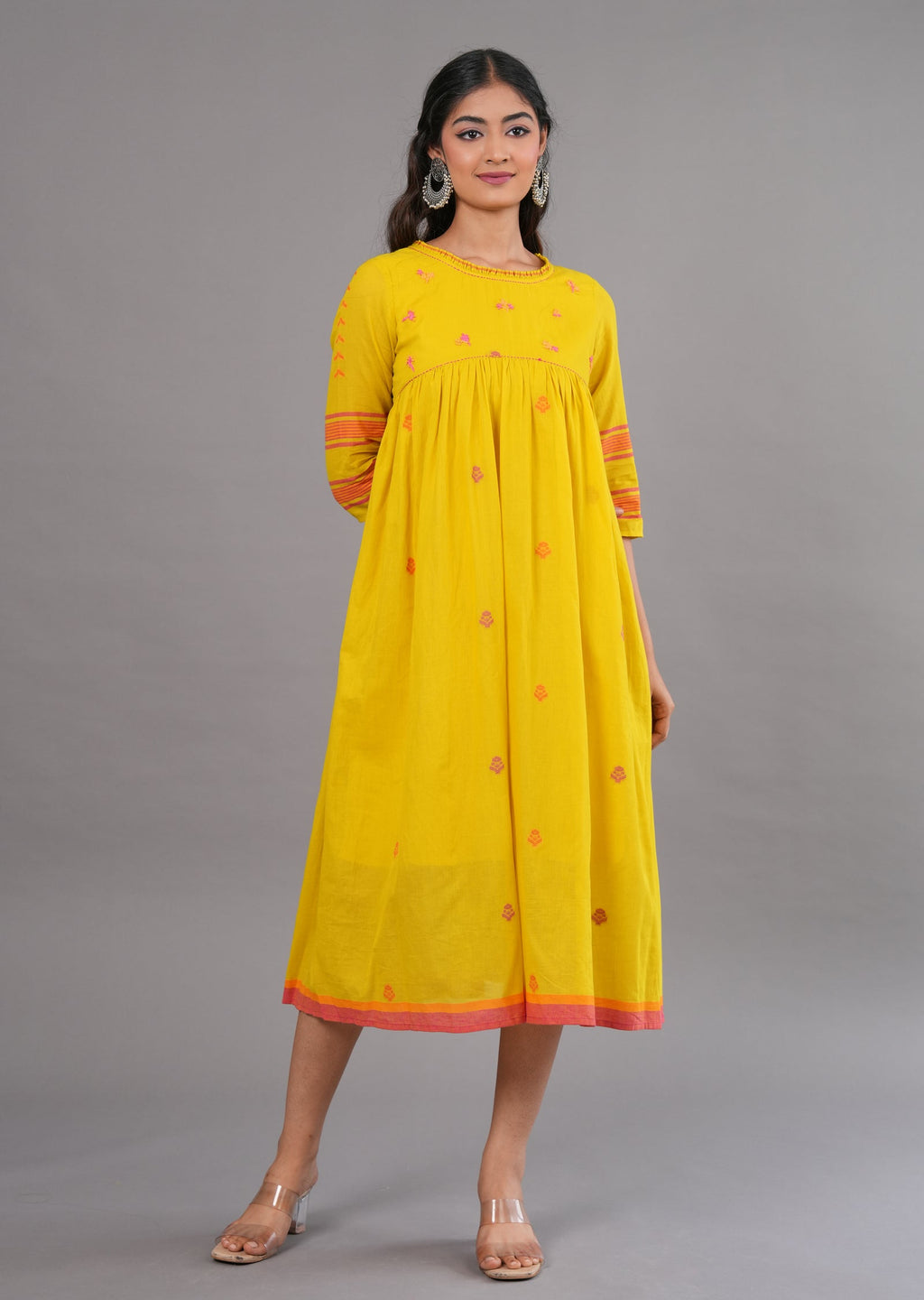 Mustard Cotton Midi Dress