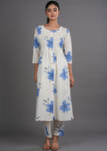 Blue Cotton Straight Cut Kurti Set