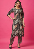 Black Muslin Straight Cut Kurti Set