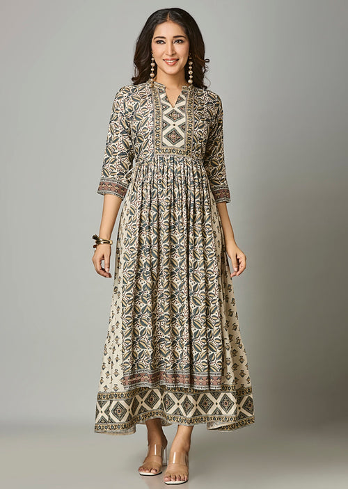 Biege Muslin Long Dress