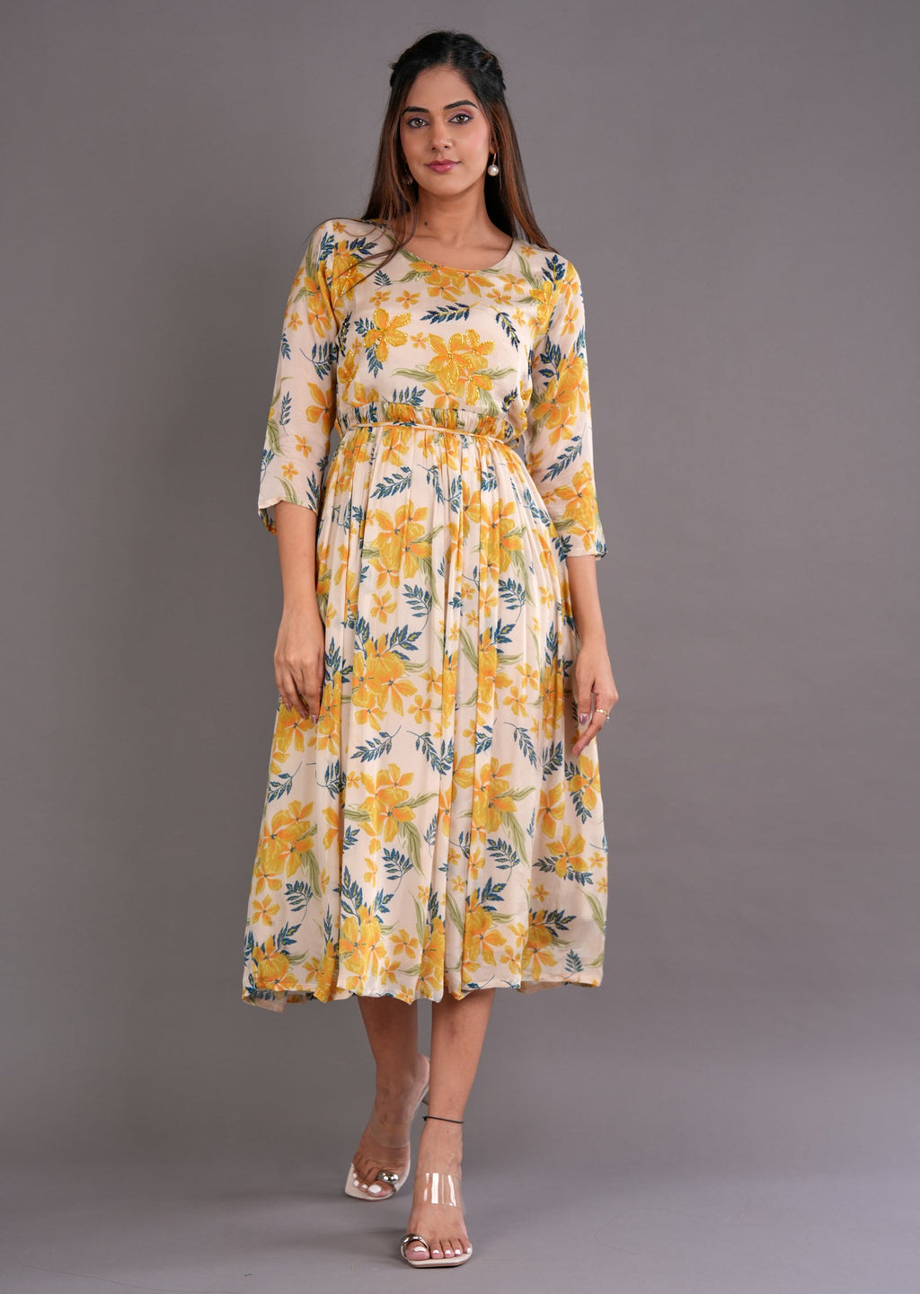 Beige Chinnon Midi Dress