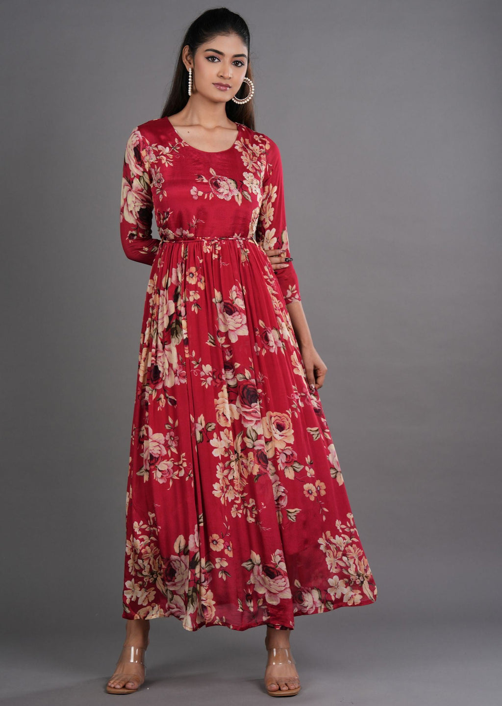 Maroon Chinnon Long Dress