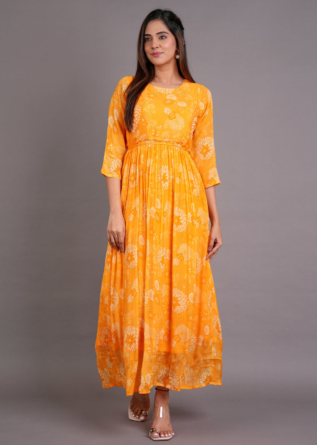 Light Orange Chinnon Long Dress