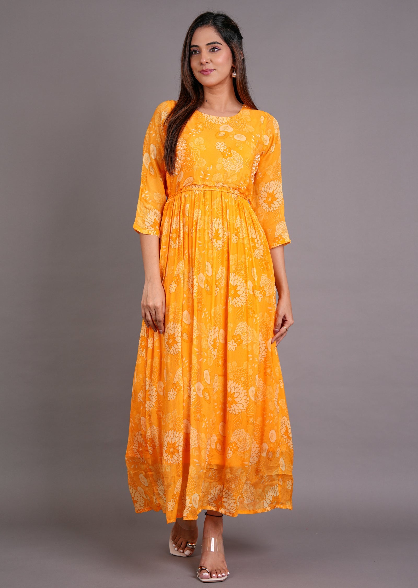 Light Orange Chinnon Long Dress