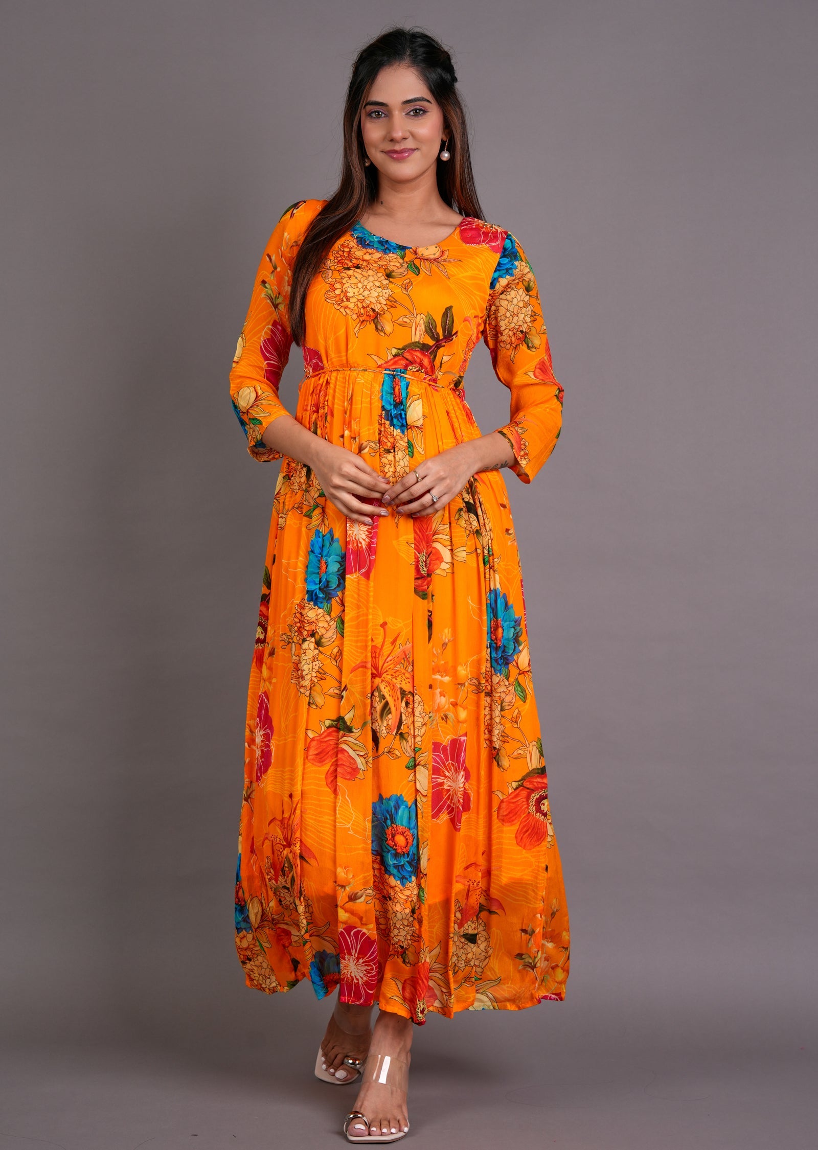 Orange Chinnon Long Dress