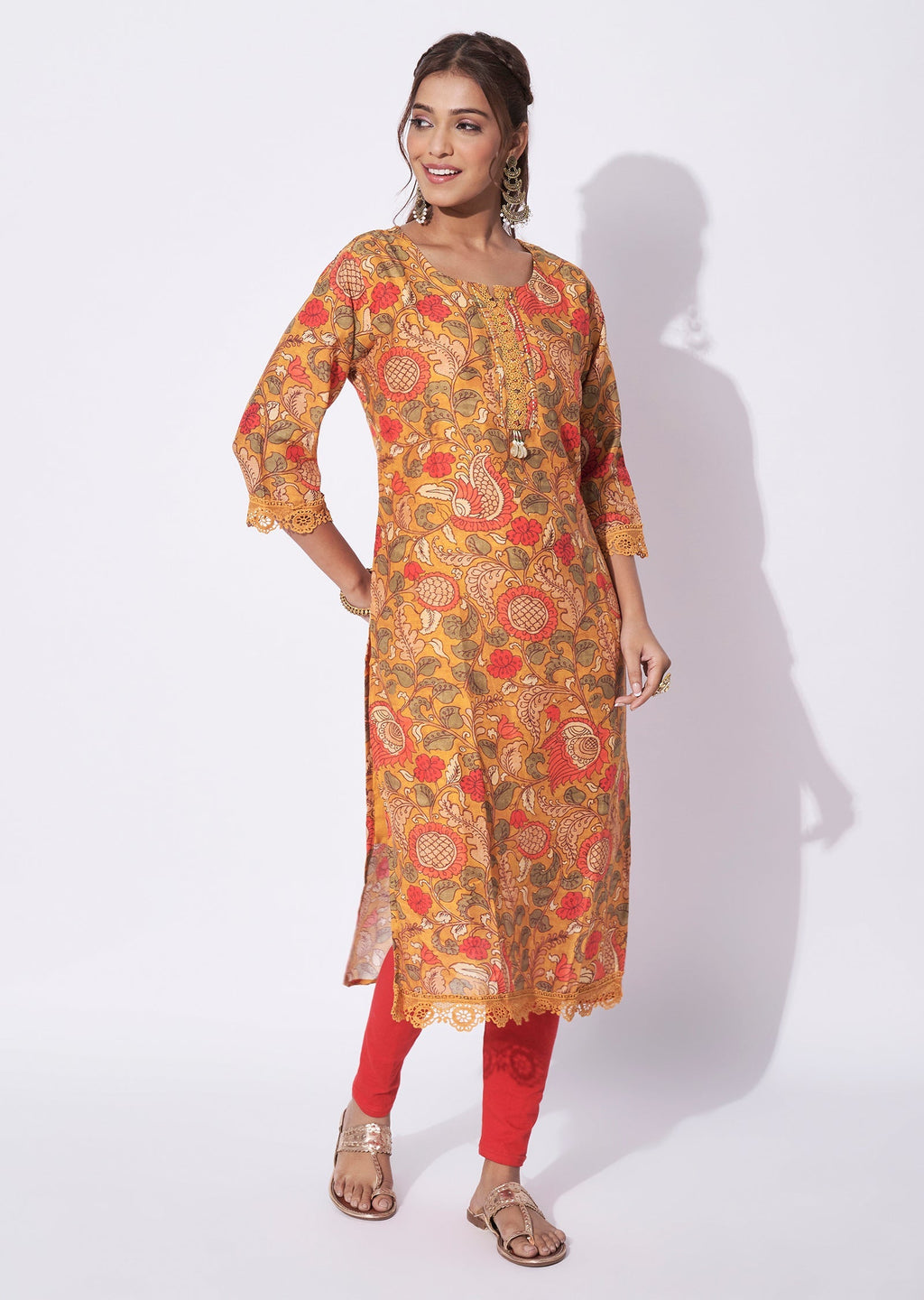 Mustard Chanderi Straight Cut