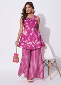 Pink Tissue Straight Cut Kurti Set