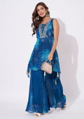 Rama Blue Chinnon Straight Cut Kurti Set