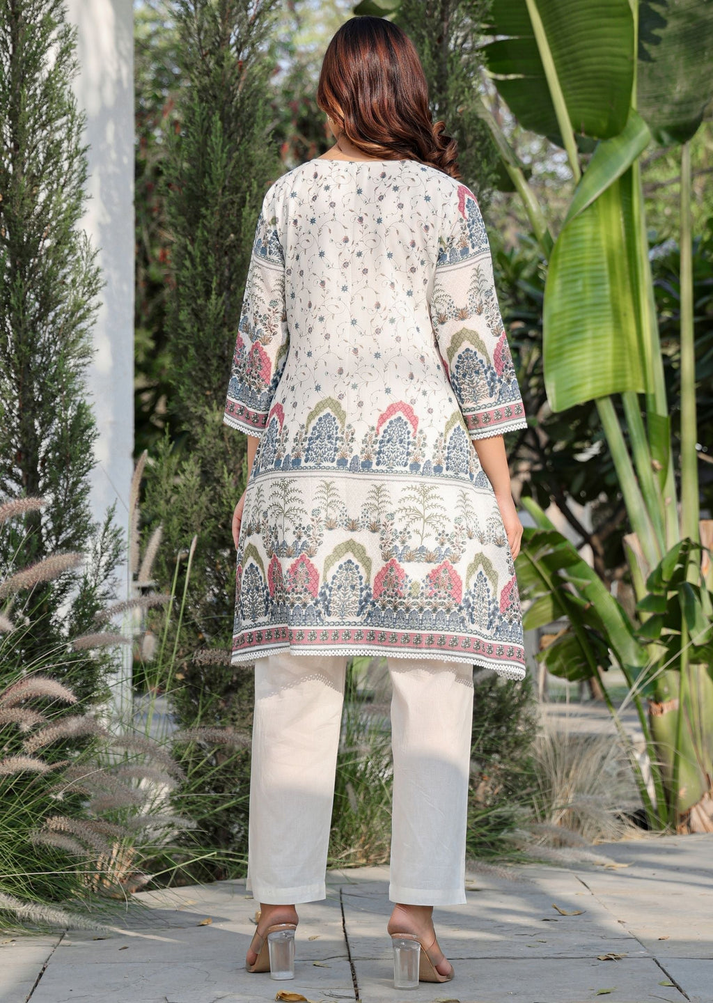 Cream Cotton Straight Cut Kurti Set