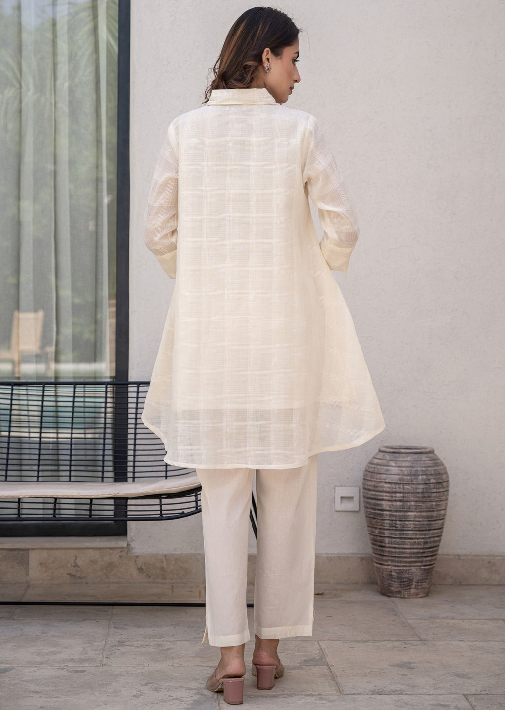 Cream Cotton Straight Cut Kurti Set