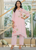 Pink Cotton Straight Cut Kurti Set