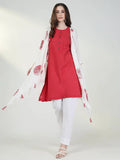 Women's Red Solid A Line Kurta with Coat