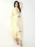 Women's Floral Printed Cream Straight Kurta Set with Dupatta