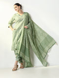 Women's Graphic Green Straight Kurta Set with Dupatta