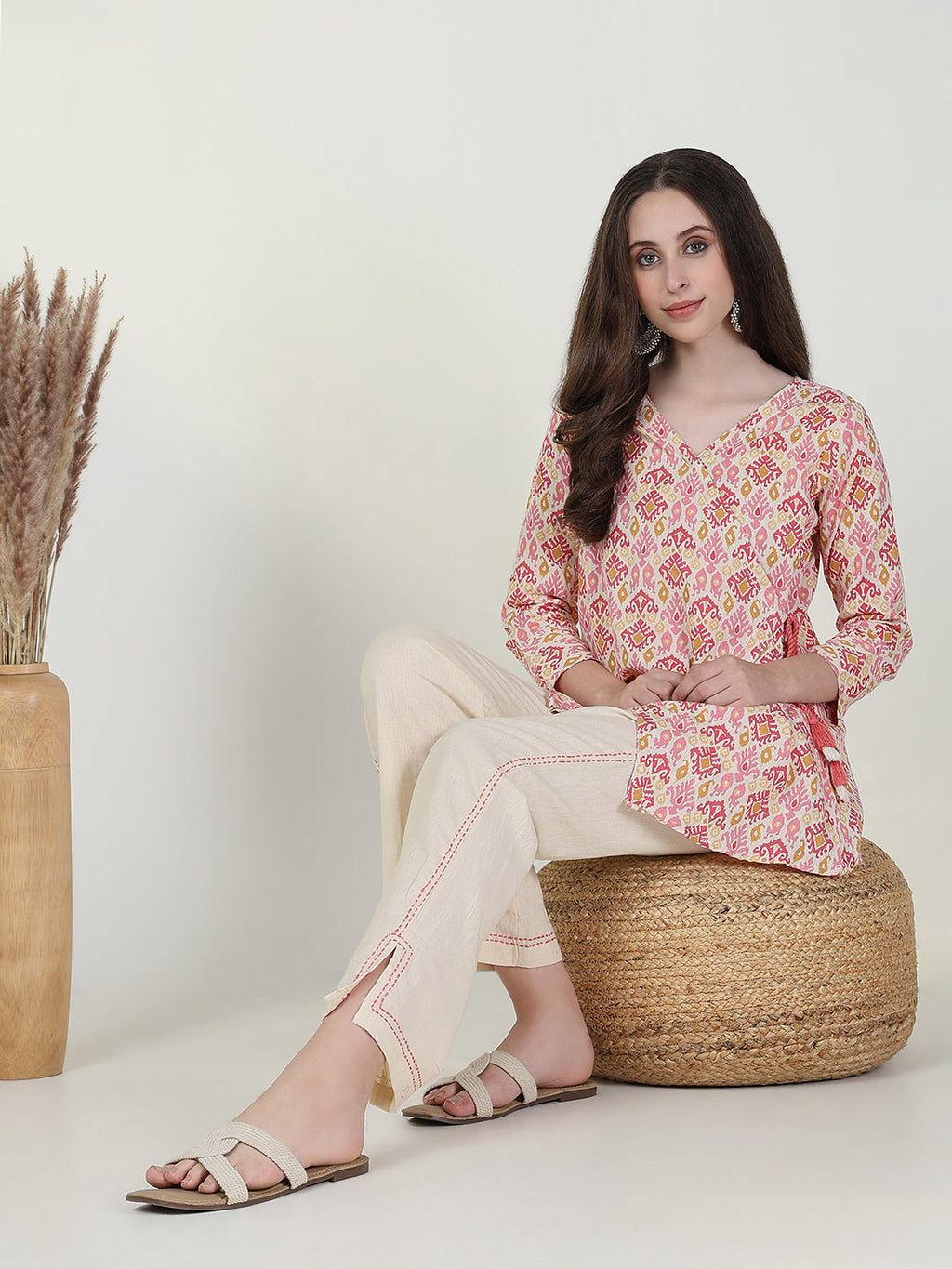 Women's Printed Pink Kurta Set