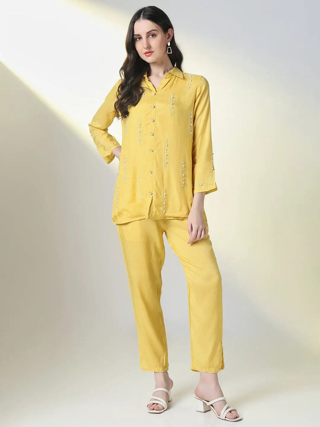 Women's Yellow Solid Co-Ords Set