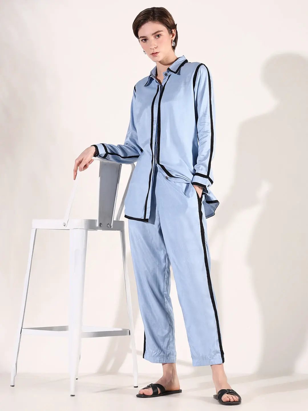 Women's Solid Blue Co-Ords Set