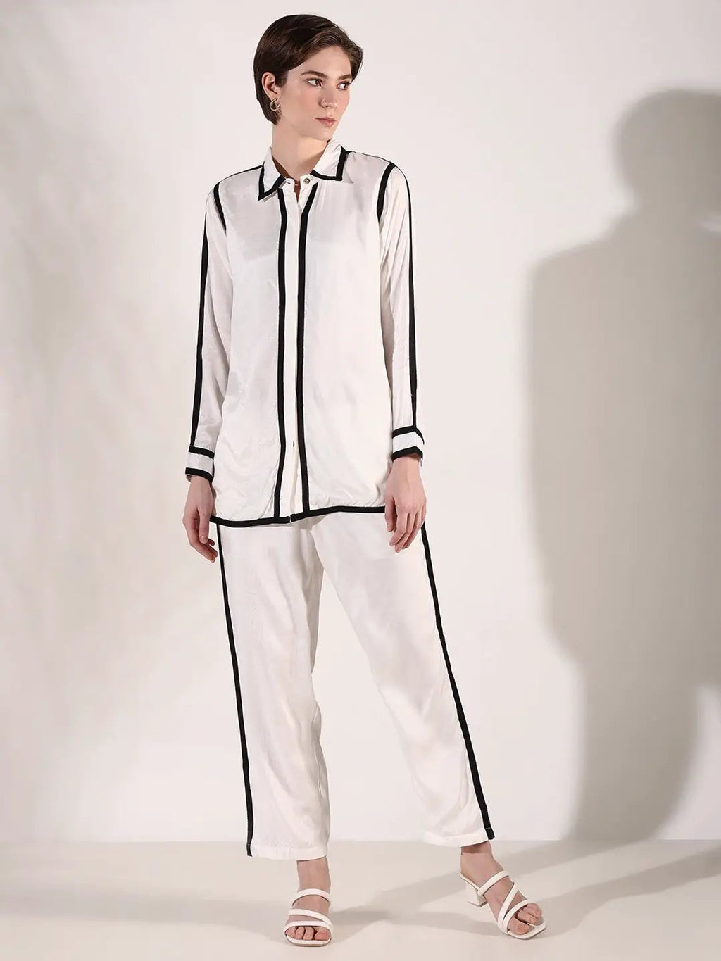 Women's Solid White Casual Co-Ords Set