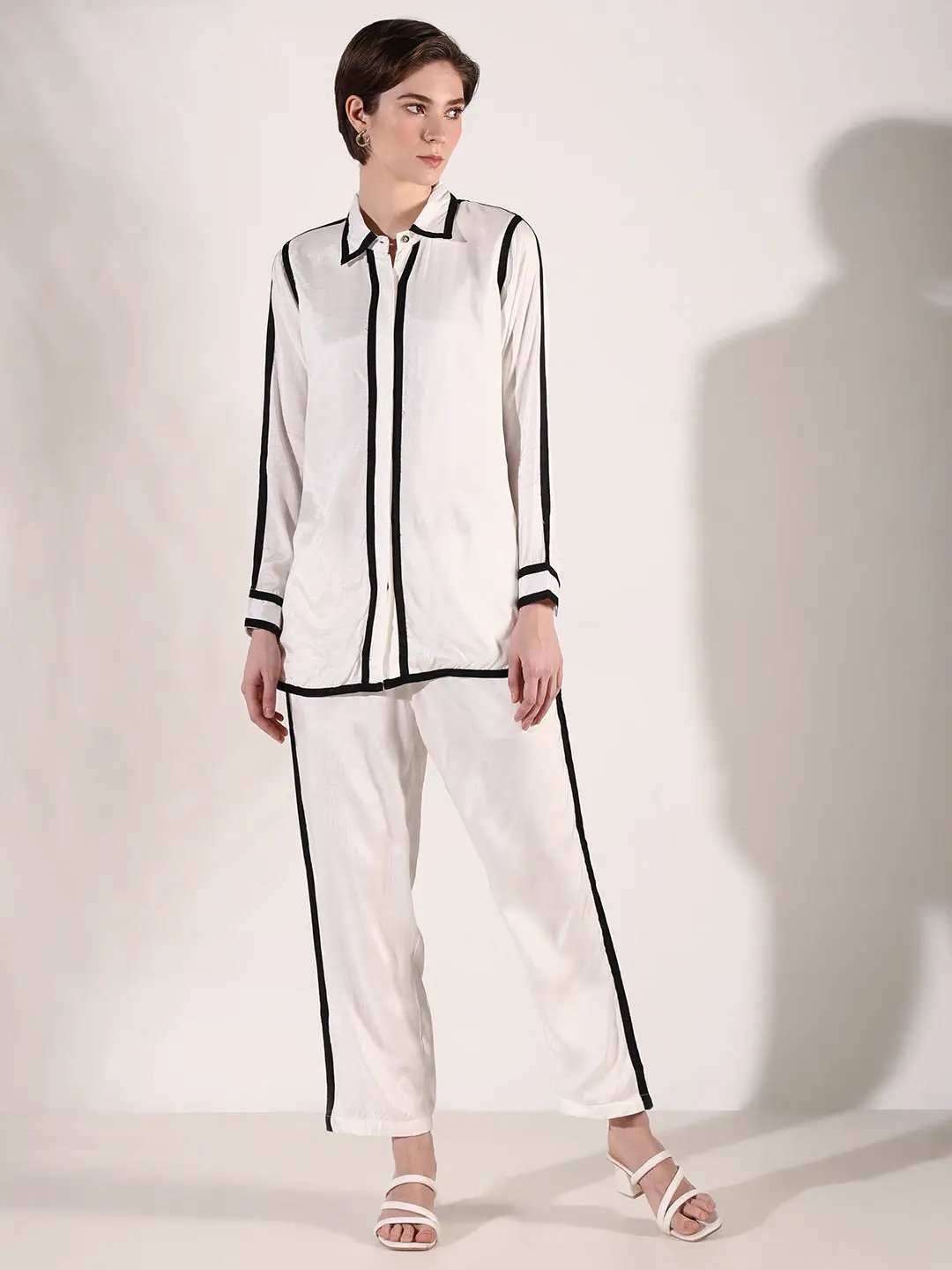 Women's Solid White Casual Co-Ords Set