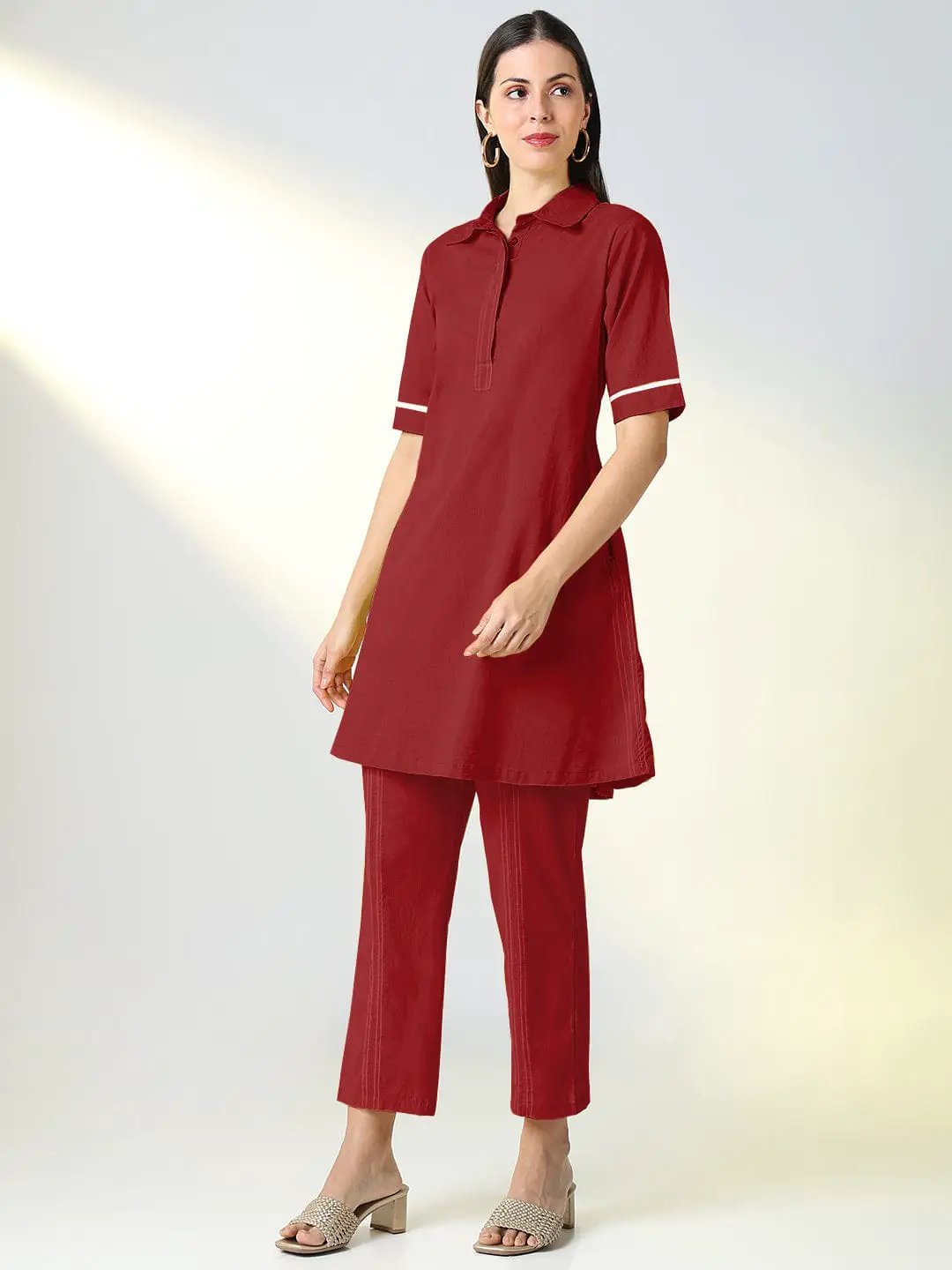 Women's Maroon Straight Kurta with Pants