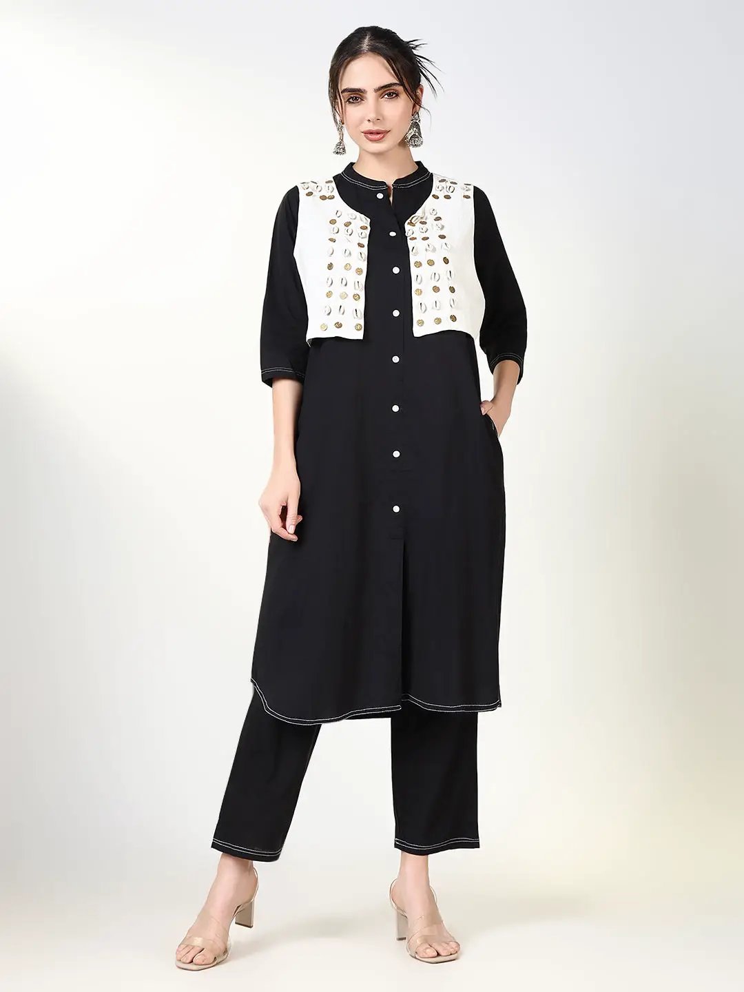 Women's Solid Black A Line Kurta Set