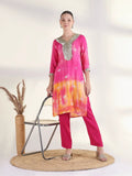 Women's Tie and Dye Pink Gota Patti Straight Kurta Set