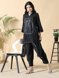 Women's Solid Asymmetric Black Kurta Set