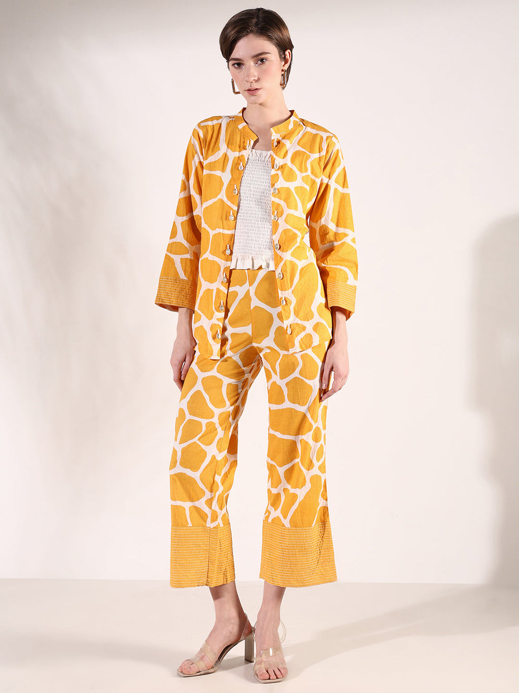 Women's Solid Mustard Co-Ords Set with Coat