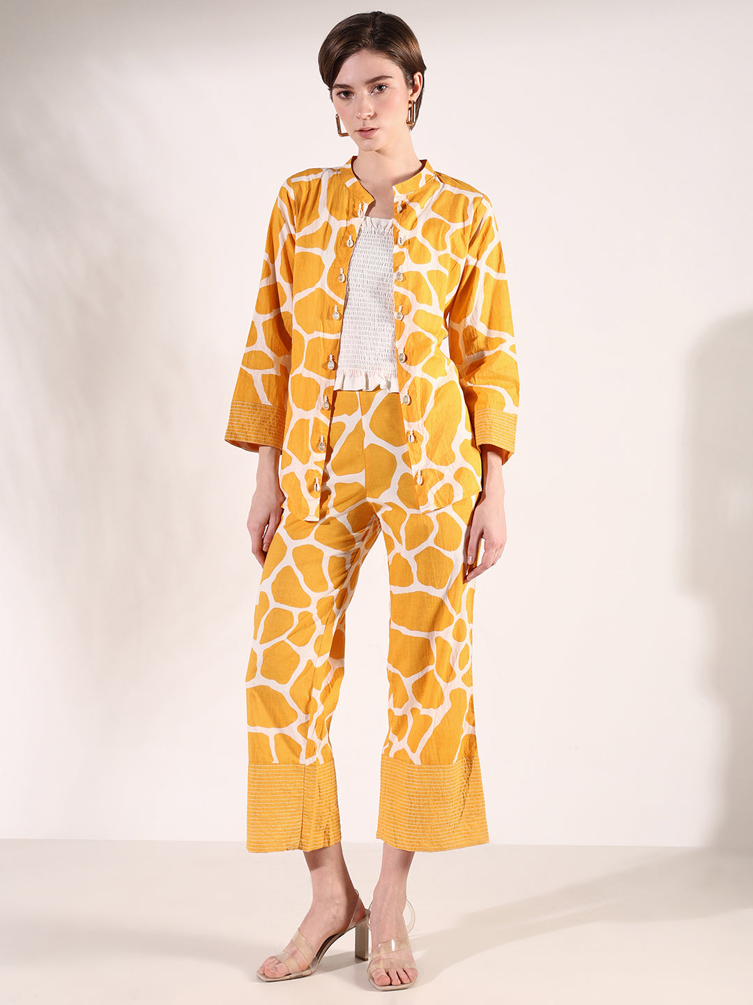 Women's Solid Mustard Co-Ords Set with Coat