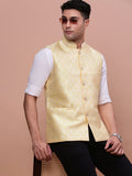 Men's Yellow Woven-Design Slim-Fit Nehru Jacket