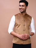 Men's Khaki Slim Fit Woven Nehru Jacket