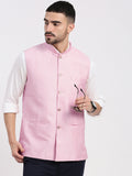 Men's Pink Woven Design Slim Fit Nehru Jacket