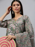 Women's Grey Floral Printed Straight Kurta Set With Dupatta