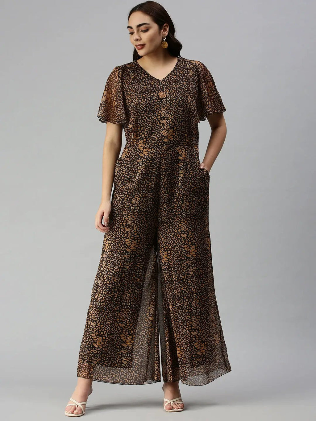 Women's Black Printed Basic Jumpsuit