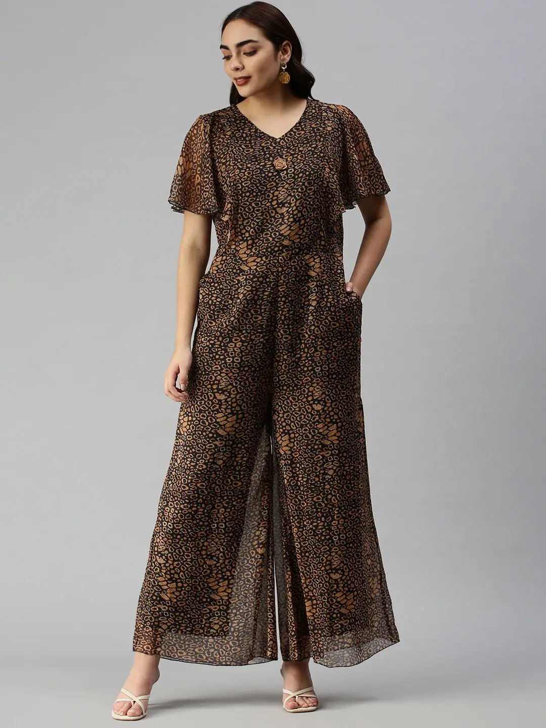Women's Black Printed Basic Jumpsuit