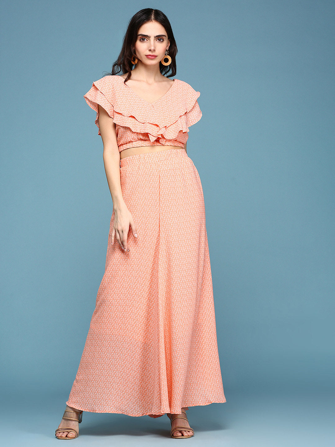Women's Orange Printed Co-Ords