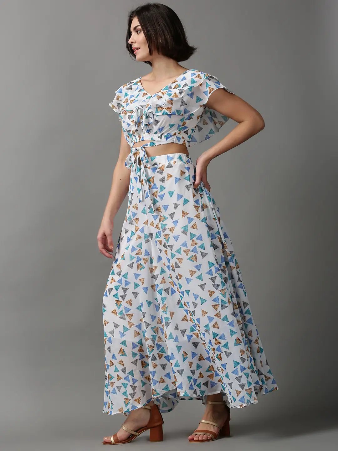 Women's White Printed Co-Ords