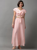 Women's Peach Solid Co-Ords